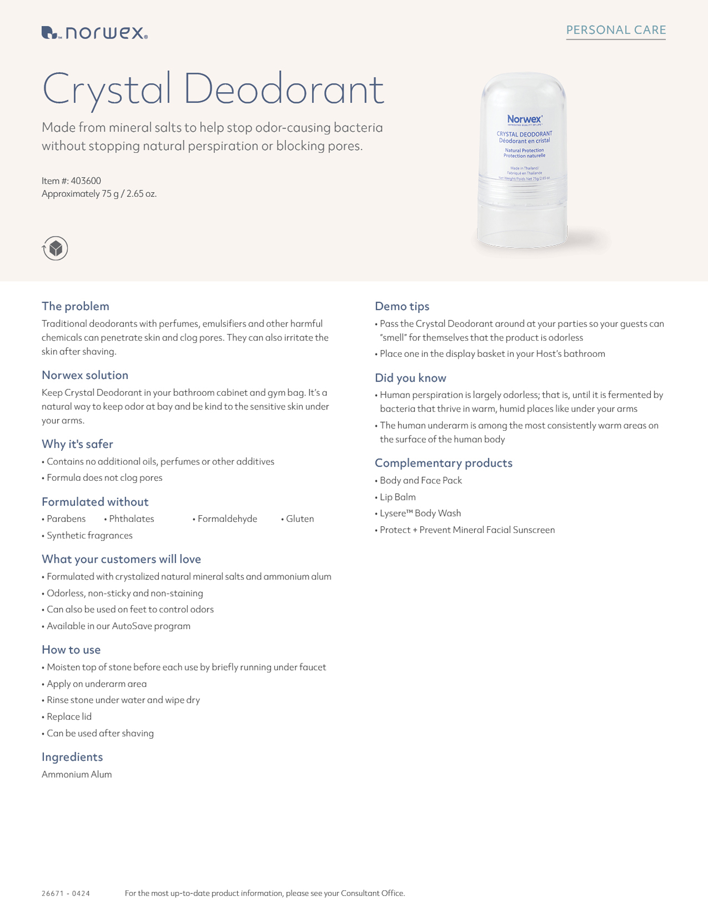 Norwex Crystal Salts Deodorant