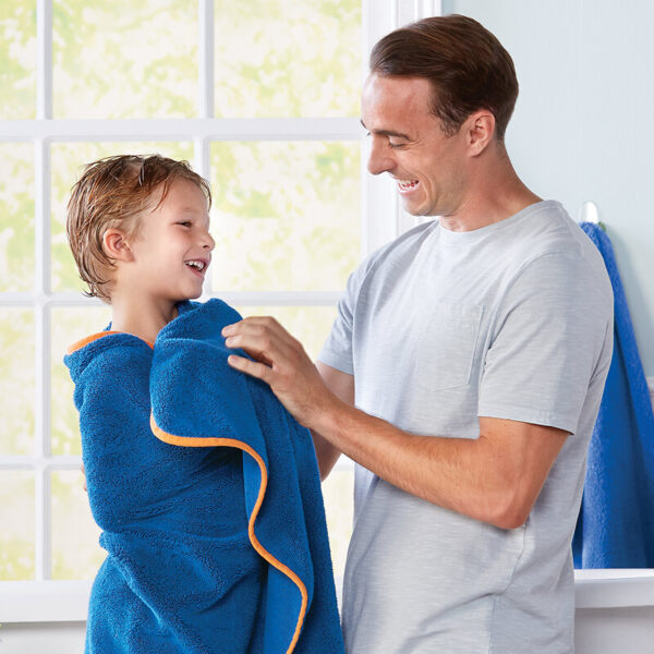 Norwex Kids Towel, Royal Blue With Orange Trim